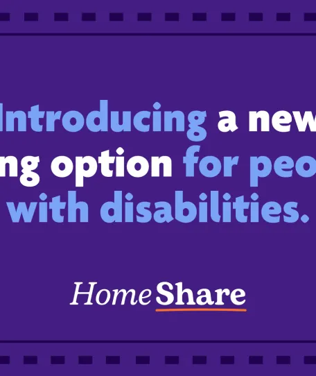 Text on a purple background - "introducing a new living option for people with disabilities."